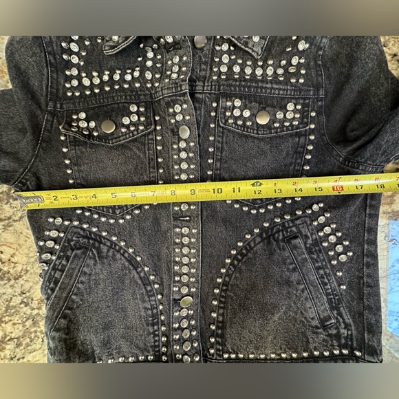 Aqua Luxe SM metal studded denim jean jacket handpainted horse native American - Picture 9 of 11